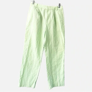 J.Crew Pleated Wide Leg Light Green Pants Linen Blend Trousers Size 2